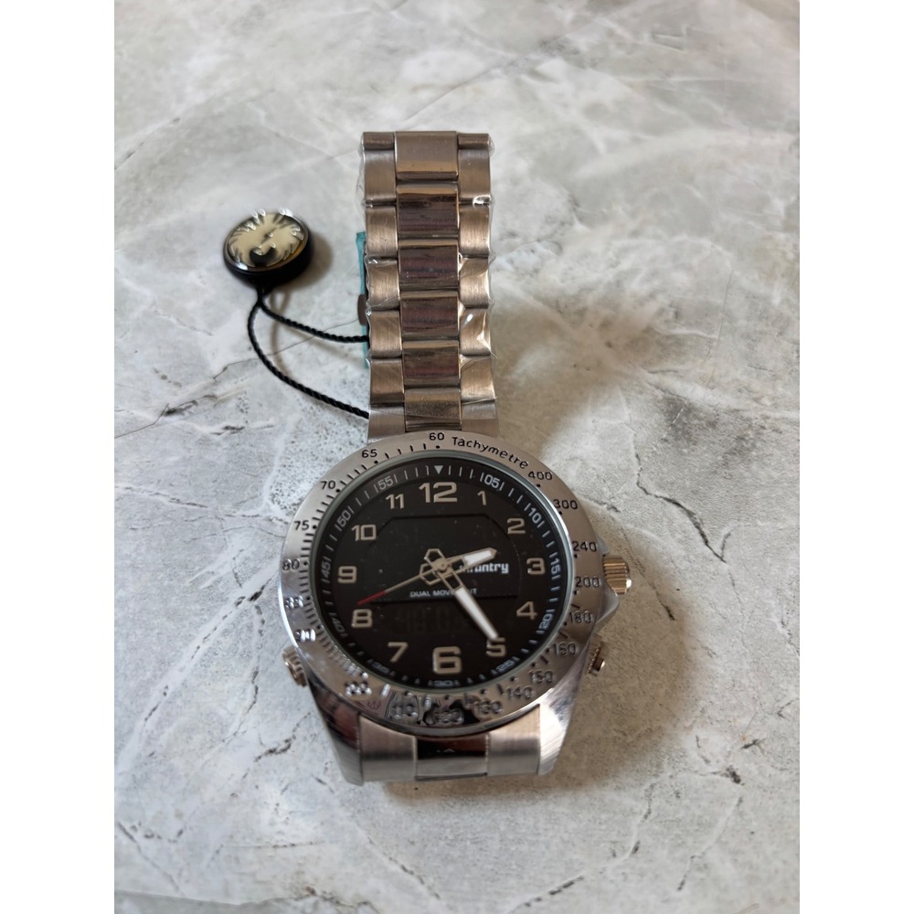 Infantry Co Mens Dual Movement Analog Digital Watch Stainless Steel Tachymeter